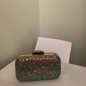 Teal Fuchsia and Gold Glitter Clutch